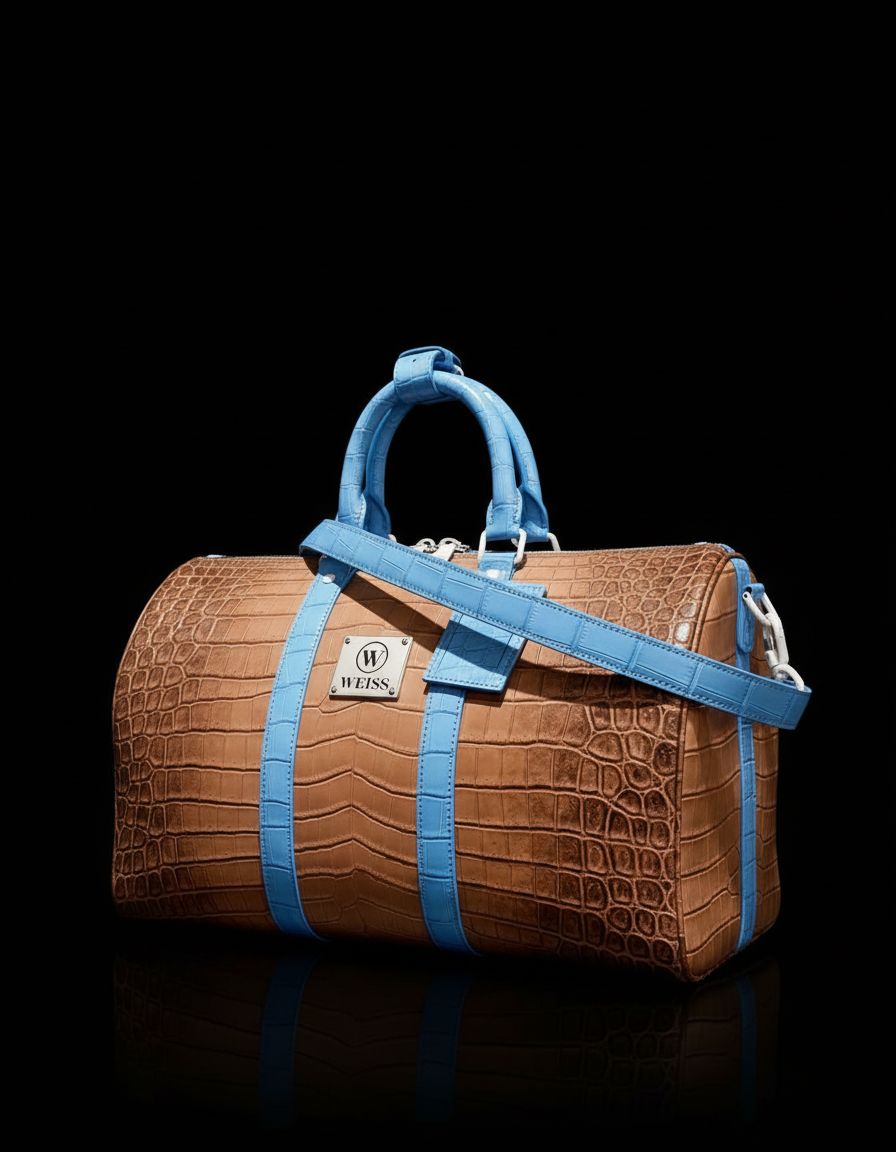 Braun-türkise Handtasche aus echtem Anaconda-Leder