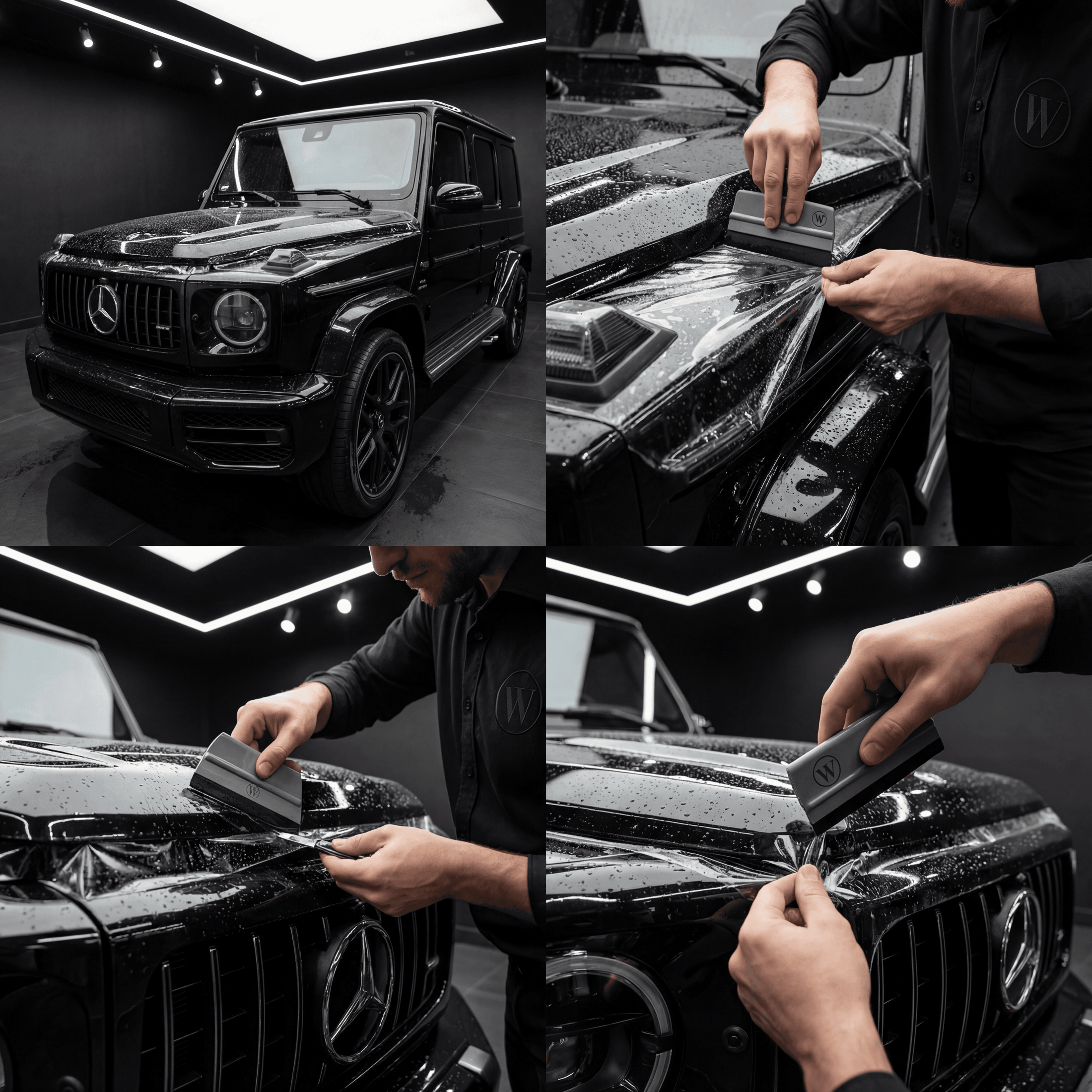 PPF Lackschutzfolie Montage auf schwarzem Auto