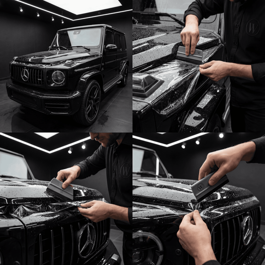 PPF Lackschutzfolie Montage auf schwarzem Auto