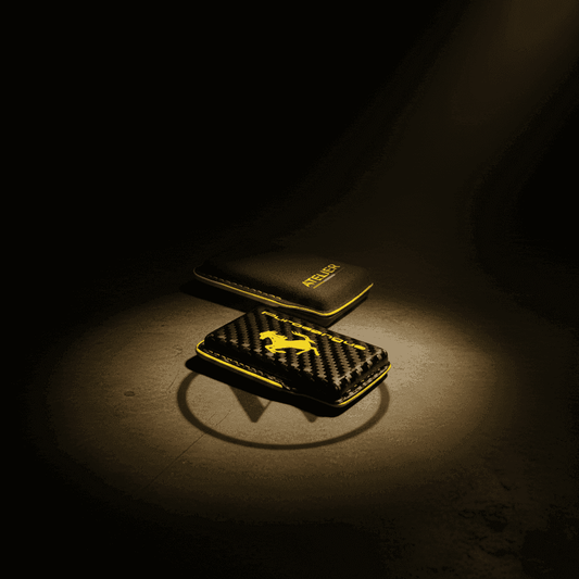 Ferrari carbon fiber key cover with yellow stitching